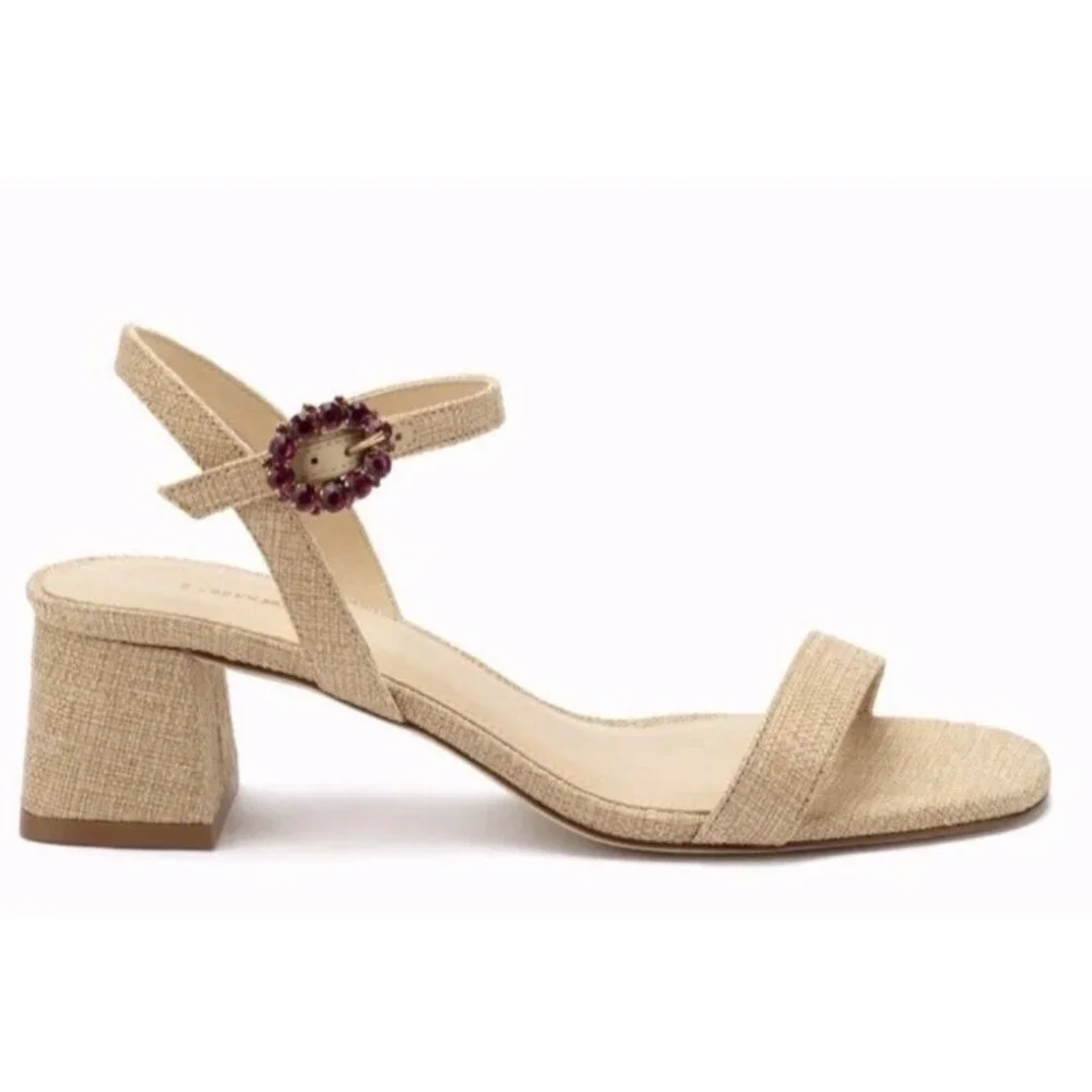 Larroude Selena 45MM Raffia Block-Heel Sandals Size 7